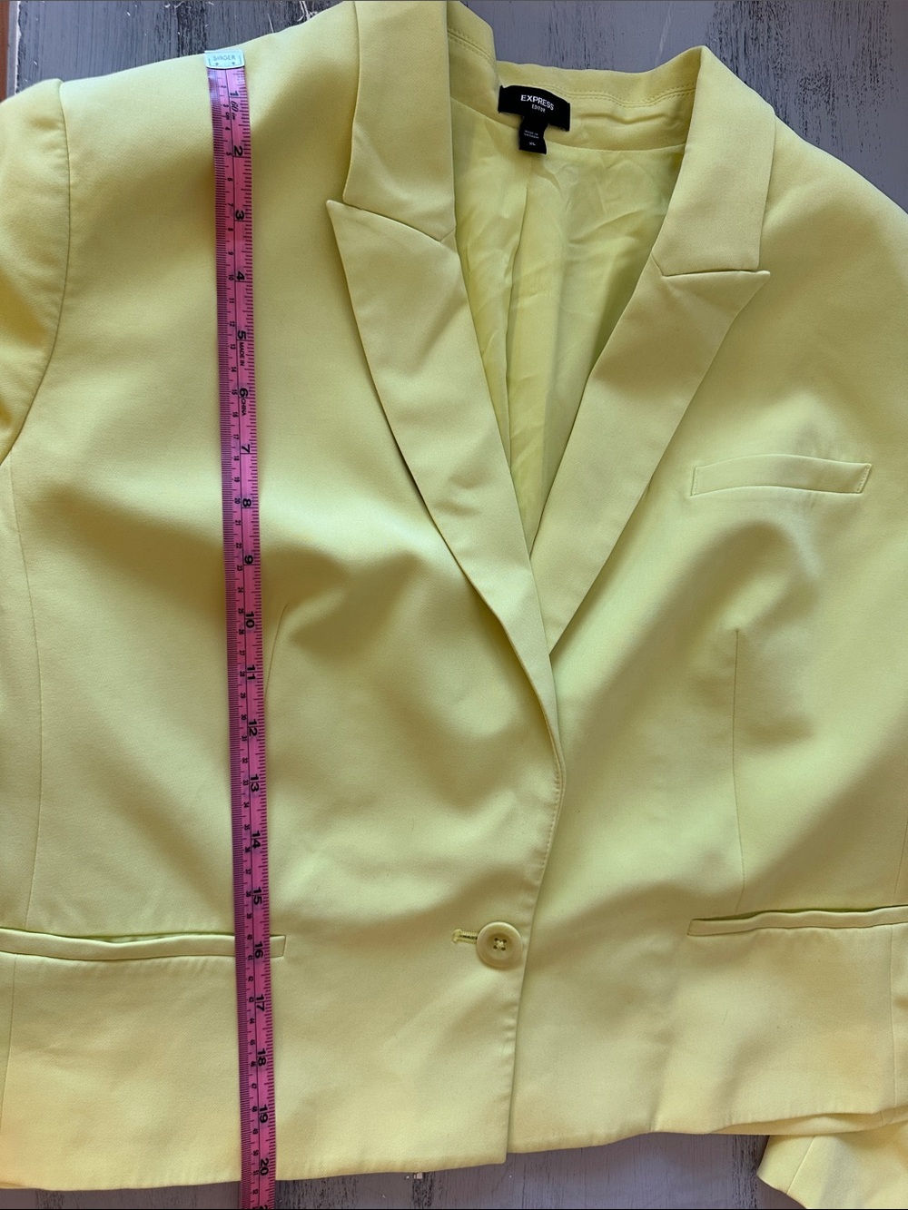 Express Bright Yellow Single-Button Women's Blazer Cropped - Picture 4 of 4